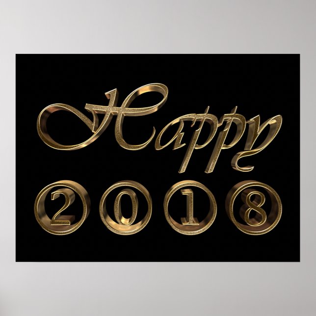 Poster Bonne année 2018 Typographie noir et or (Devant)