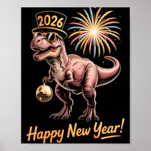 Poster Bonne année 2026 Dinosaure Drôle de Dino Tee pour