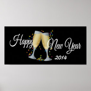 Poster Bonne année, Champagne & Confetti