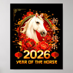 Poster Bonne année chinoise du cheval 2026 Nouvel An luna