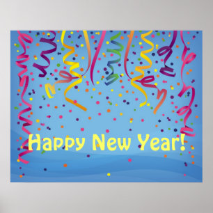 Poster Bonne année et anniversaire bannière Confetti