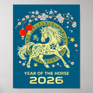 Poster Bonne année lunaire chinoise du cheval 2026 zodiaq