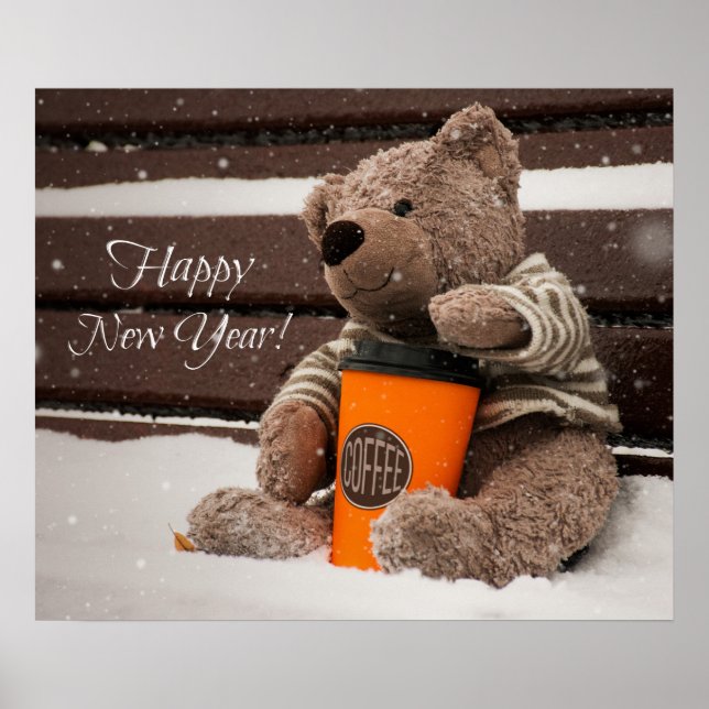 Poster Bonne année. Ours en peluche. (Devant)