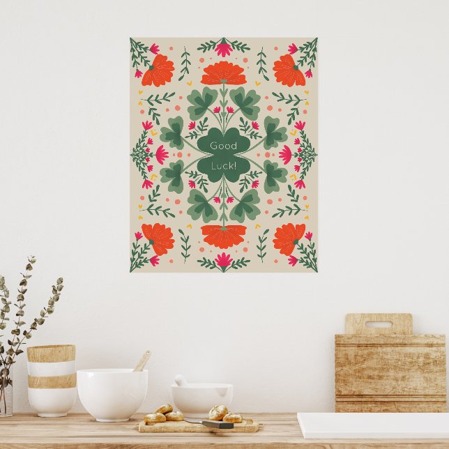 Poster Bonne chance : fraises et fleurs (Cuisine)