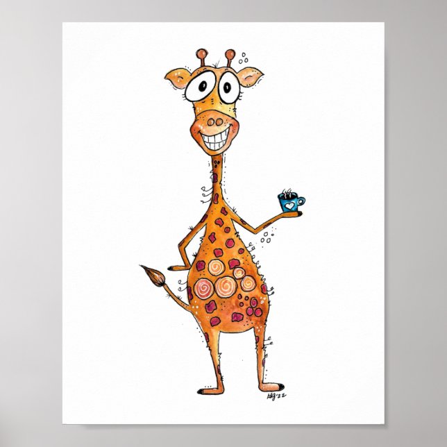 Poster Bonne Giraffe Whimsical Boire Café (Devant)