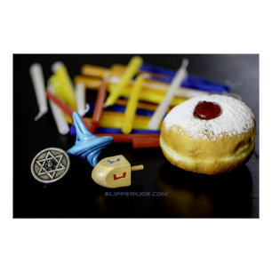 Poster Bonne Hanoukka Star de David menorah Dreidel Slipp