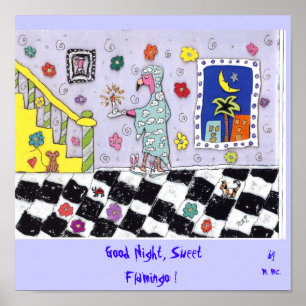 Poster Bonne nuit, Flamant rose doux !