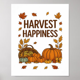 Poster Bonne récolte - Citrouille d'automne et feuilles d