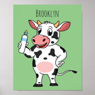 Poster Bonne vache avec dessin animé de biberon