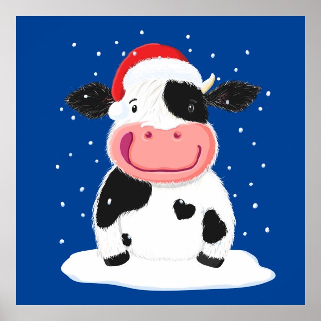 Poster Bonne Vache Holstein Dans La Neige De Noël (Devant)