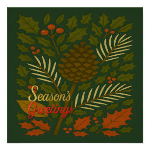 Poster Bonnes Fêtes mi-siècle automne et hiver