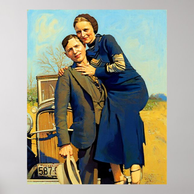 Poster Bonnie Parker Clyde Barrow 1933 Peinture Faux (Devant)