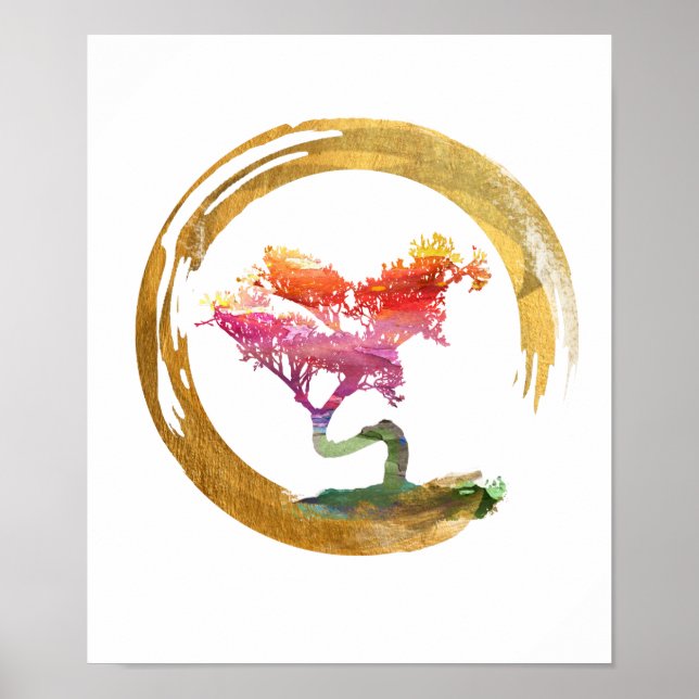 Poster Bonsai Tree. Cercle Zen Enso. Aquarelle (Devant)