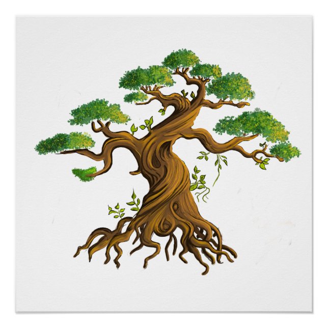 Poster Bonzaï géant en dessin couleurs (Devant)