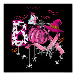 Poster Boo Halloween Citrouille Pink Ribbon sorcière Poub