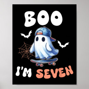 Poster Boo I'm Seven Ghost Skateboard 7th Birthday Hallow