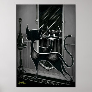 Poster Boo Kitty regarde dans un miroir sombre