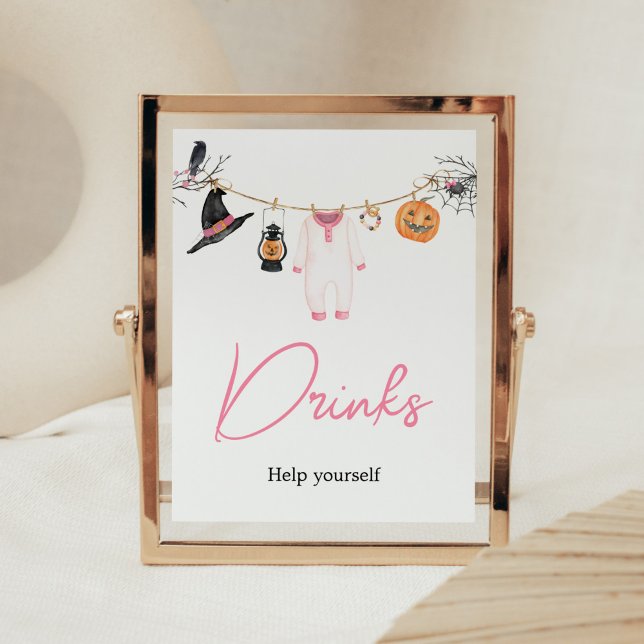 Poster Boo rose Petit Boo Baby shower Halloween Boissons (Halloween Baby Clothes Baby Shower Drinks Sign)