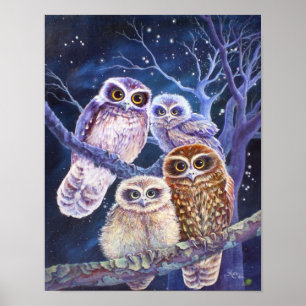 Poster Boobook Owl Family.