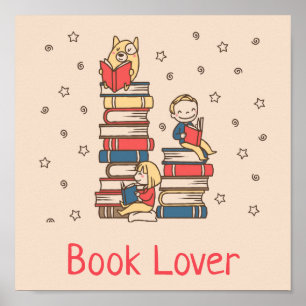 Poster Book Lover bibliothèque mignonne enfants classe