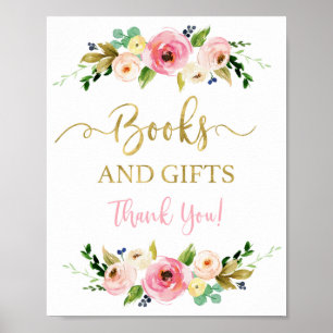 Poster Books and gifts pink and gold floral sign