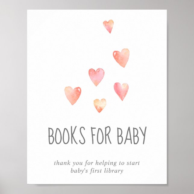 Poster Books de Baby shower de Coeurs d'aquarelle pour bé (Devant)