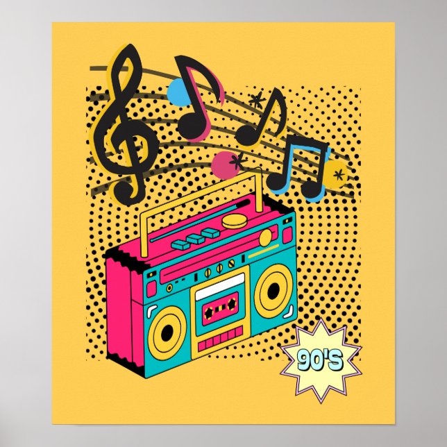 Poster Boombox audio rétro. (Devant)