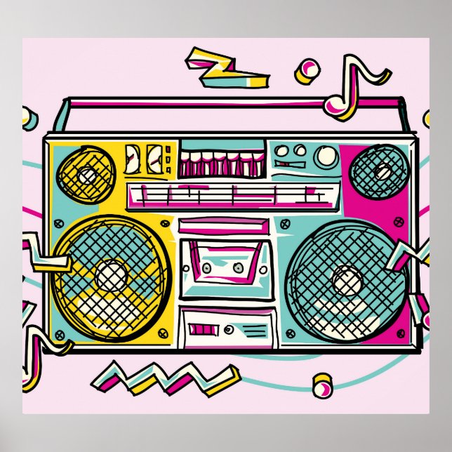 Poster Boombox Funky Colorful Draful Design (Devant)