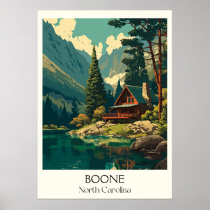 Poster Boone North Carolina Vintage Mountain Cabine Art
