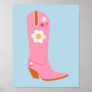 Poster Boot Cowboy 02 Boots Pink And Blue Preppy
