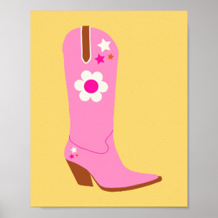 Poster Boot Cowboy 05 Bottes Cowgirl Rose Et Jaune