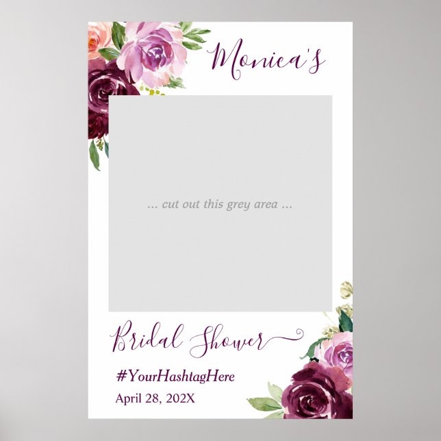 Poster Booth Photo Mariage Chic Floral Amour Violet (Devant)