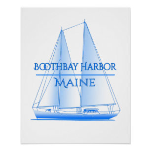 Poster Boothbay Harbor Coastal Nautical Sailing Sailor