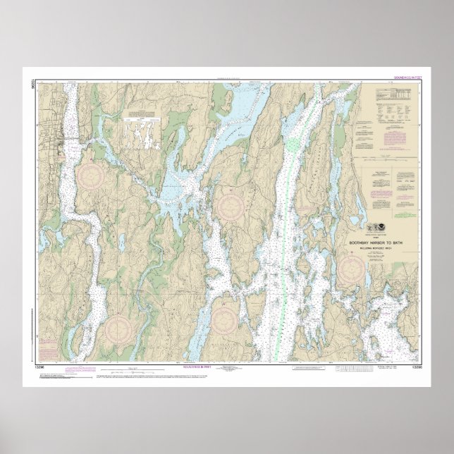 Poster Boothbay Harbour to Bath Carte marine 13296 (Devant)