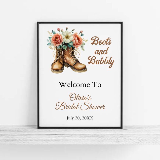 Poster Boots & Bubbly Rustic Bridal Shower Welcome (Rustic Boots & Bubbly Bridal Shower Welcome Sign   )