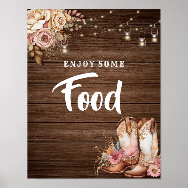Poster Boots rustiques Country Cowgirl Birthday Food Sign (Devant)