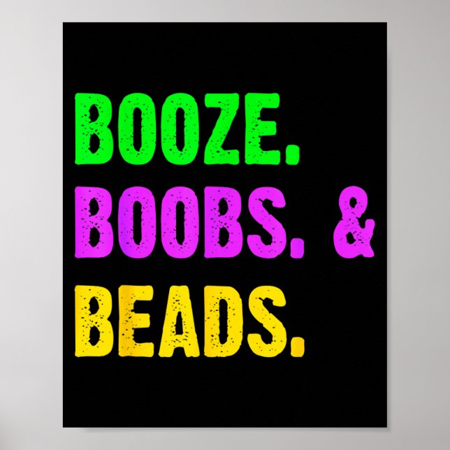 Poster Booze S Beads Funny Mardi Gras New Orleans Festiva (Devant)