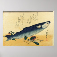 Bora (Mullet gris) Hiroshige's Japanese Fish Print