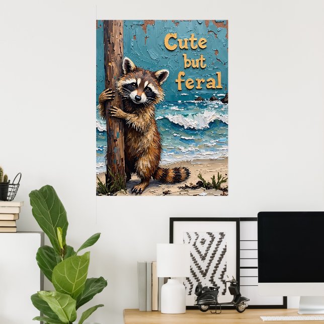 Poster Bord de mer : Raccoon sur la poste (Bureau à domicile)