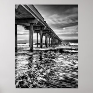 Poster Bord d'eau du B&W à l'aube, Californie