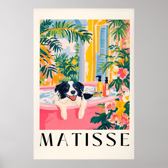 Poster Border Collie Bathroom Print Funny Pink Matisse (Devant)