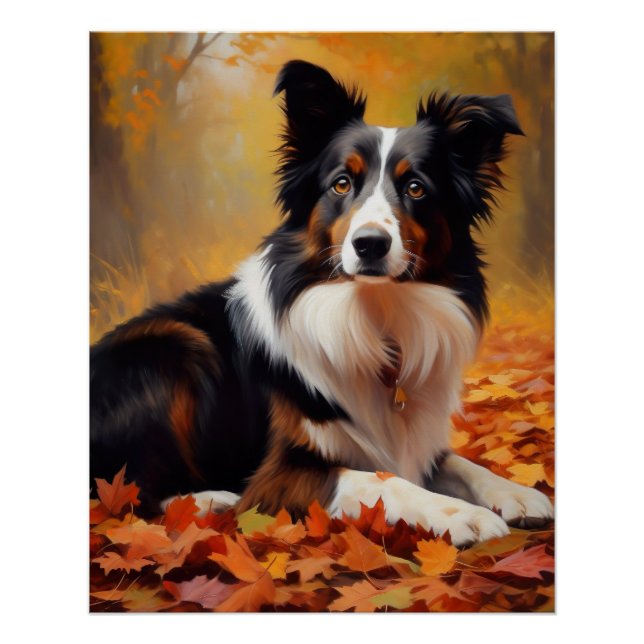 Poster Border Collie dans les feuilles d'automne chute In (Devant)