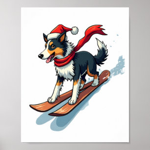 Poster Border Collie Snowboardeur