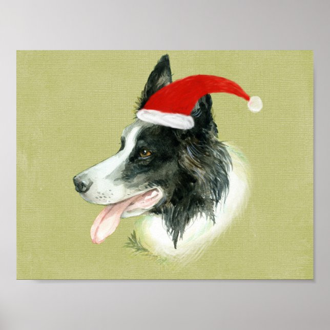 Poster Bordure Collie Chien de Noël Santa Hat (Devant)