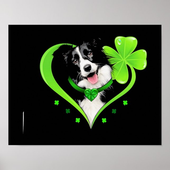 Poster Bordure Collie Coeur Shamrock (Devant)
