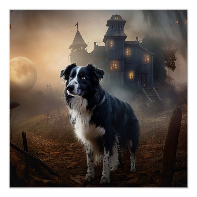 Poster Bordure Collie Halloween effroi (Devant)
