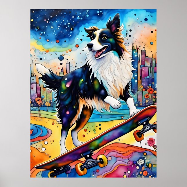 Poster Bordure Collie Skateboard (Devant)