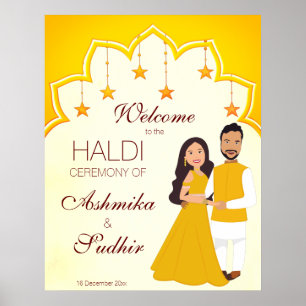 Poster Bordure indienne jaune pour signe d'accueil haldi 