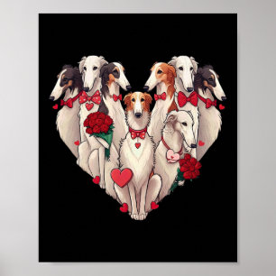 Poster Borzoi drôle Cœur Saint Valentin Borzoi Femmes Hom