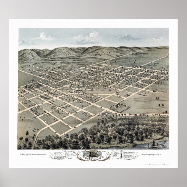 Poster Boscobel, WI Carte panoramique - 1869 (Devant)